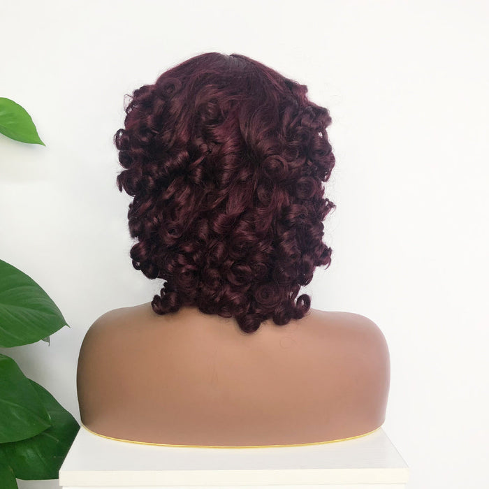 Short Fringe Wig With Bangs 1B# Color Loose Wave Human Hair Wigs