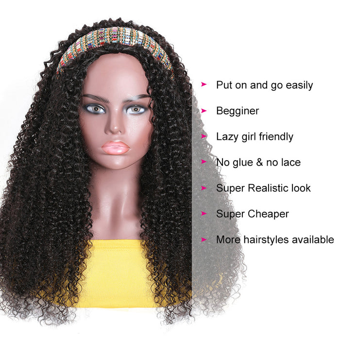 Kinky Curly Glueless Headband Wig 100% Human hair Wigs