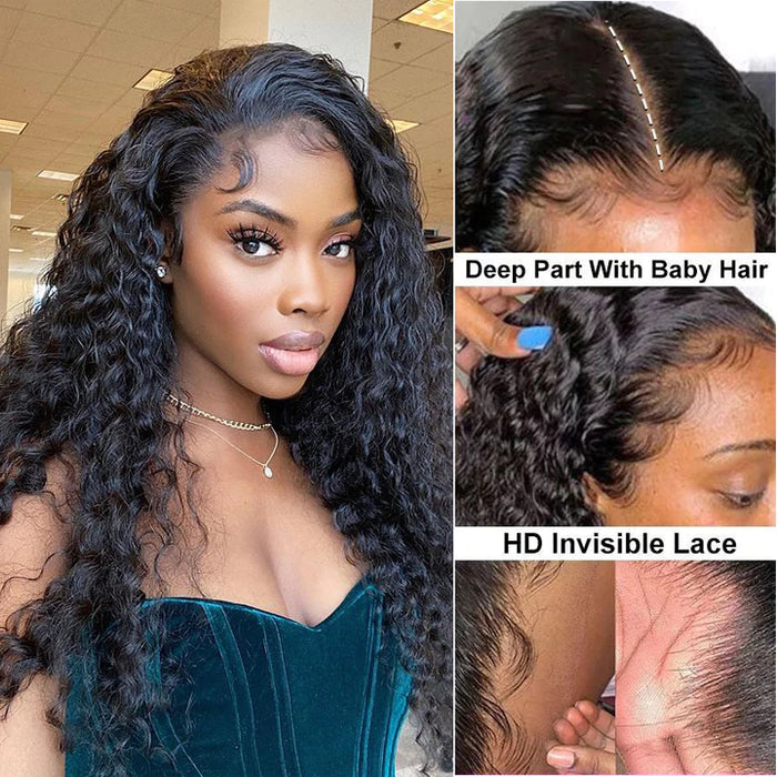 Prom Queen 100% Virgin Human Hair Deep Wave HD Lace Wig Pre Plucked Bleached Knots