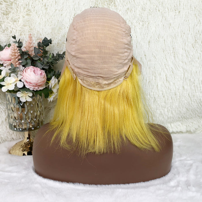 13x4 Colored Short Bob Wigs Lace Frontal Human Hair Wigs For Women New Trend 12 14 Inches (Yellow)