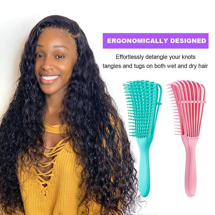 RucyCat 2 Pieces EZ Detangling Brush for Afro America/African Hair Textured 3a to 4c Kinky Wavy/Curly/Coily/Wet/Dry/Oil/Thick/Long Hair Comb,Knots Detangler Easy to Clean For Women Kids Men (Blue, Pink)