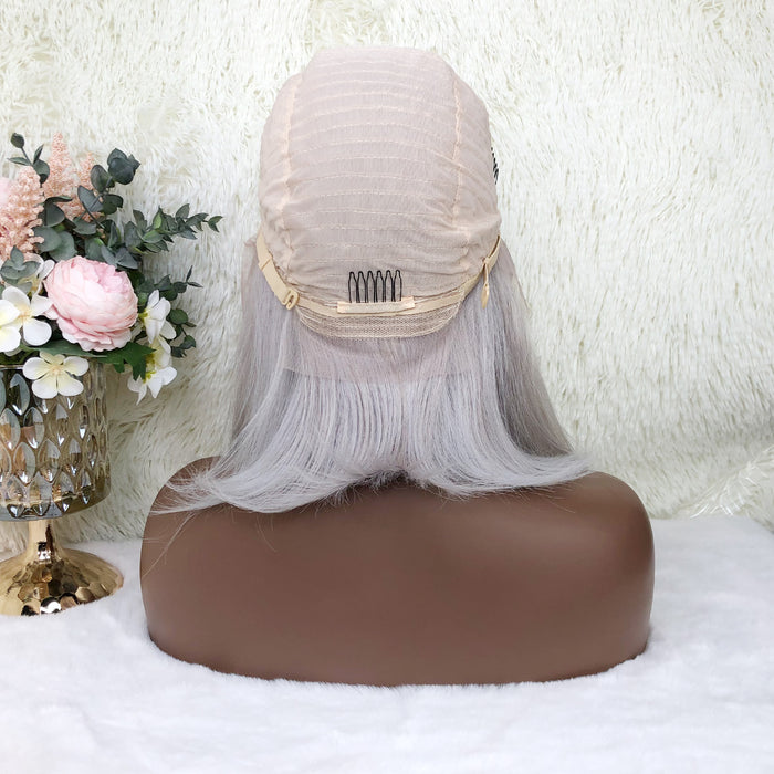 13x4 Colored Short Bob Wigs Lace Frontal Human Hair Wigs For Women New Trend 12 14 Inches (grey)