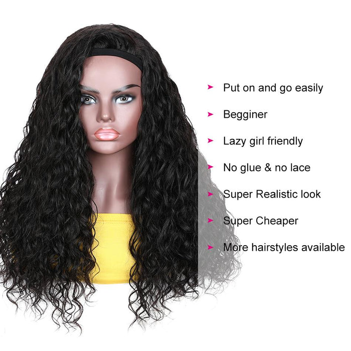 Wholesales Glueless Headband Wig Indian Virgin Hair Water Wave Curly 100% Human hair Wigs Deep Wave Body Straight