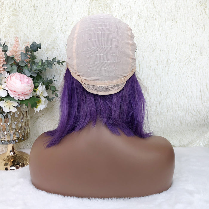 13x4 Colored Short Bob Wigs Lace Frontal Human Hair Wigs For Women New Trend 12 14 Inches (Purple)