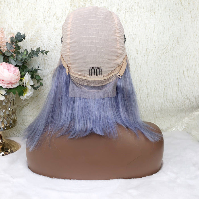 13x4 Colored Short Bob Wigs Lace Frontal Human Hair Wigs For Women New Trend 12 14 Inches (Lilac)