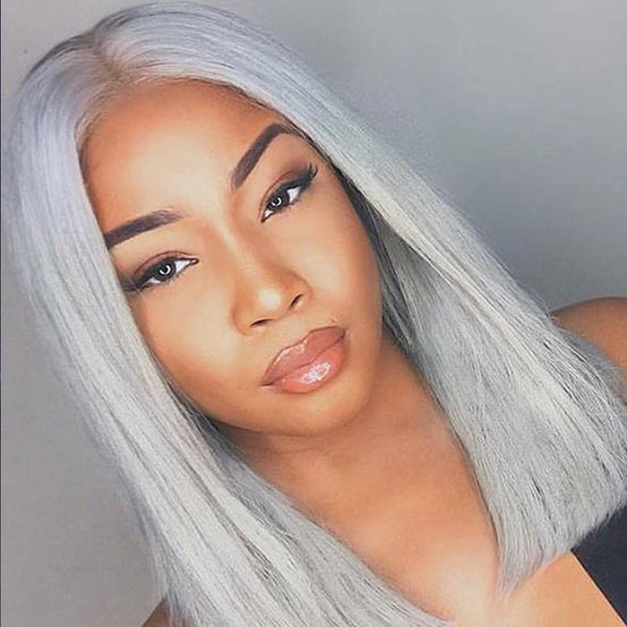 13x4 Colored Short Bob Wigs Lace Frontal Human Hair Wigs For Women New Trend 12 14 Inches (grey)