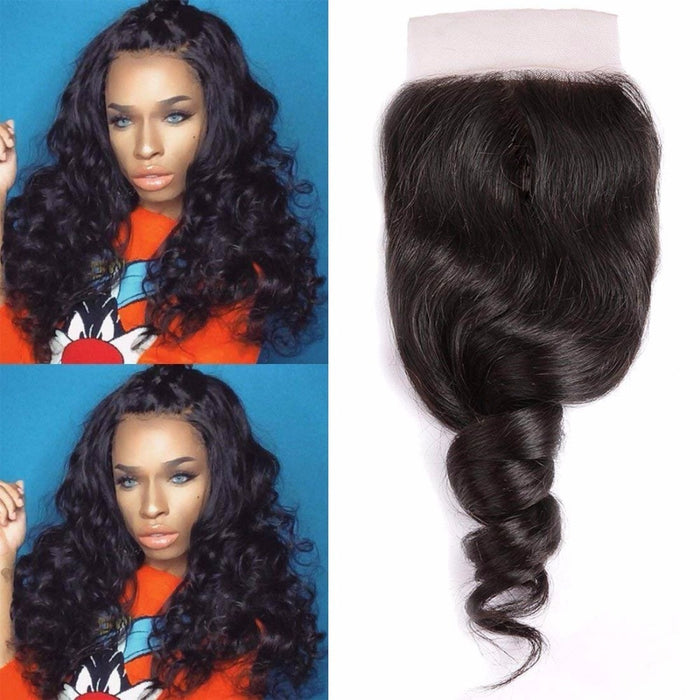 Prom Queen Brazilian Loose Wave Closure Middle/Free Part 100% Unprocessed Virgin Human Hair