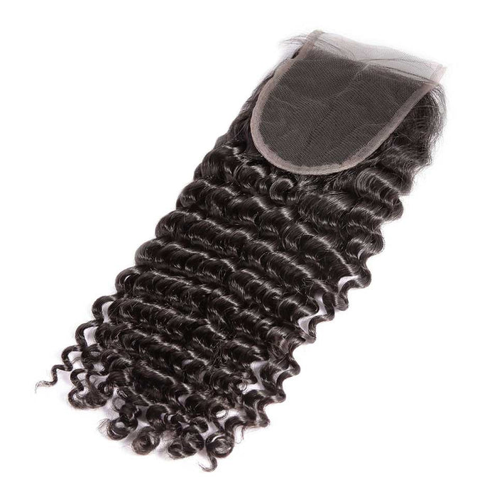 PromQueen Deep Curly Lace Closure with Bleached Knots Malaysian Curly Human Virgin Hair 4x4 Lace Closure