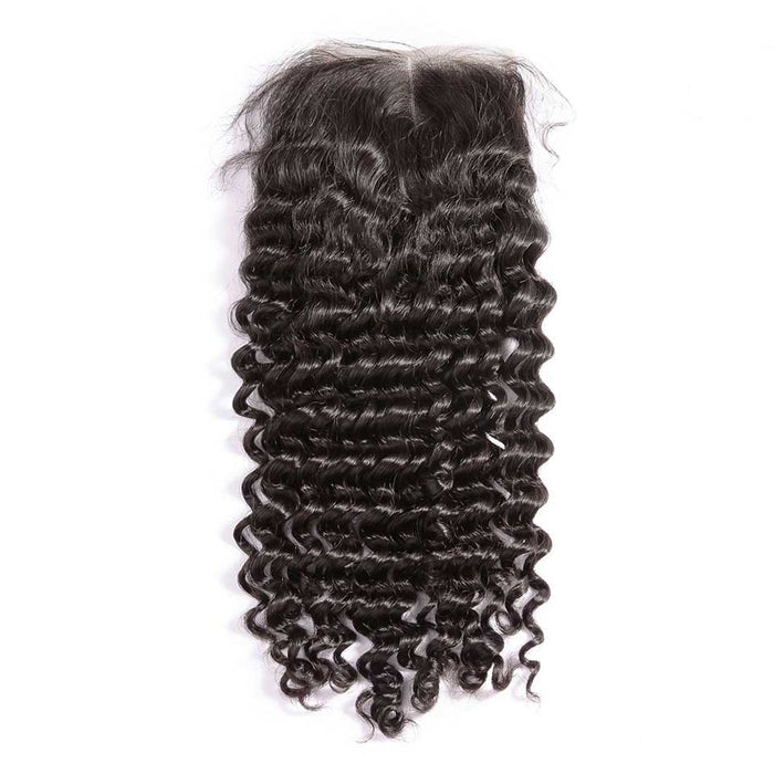 PromQueen Deep Curly Lace Closure with Bleached Knots Malaysian Curly Human Virgin Hair 4x4 Lace Closure