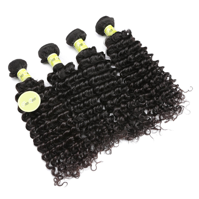 Prom Queen Deep Wave Peruvian Remy Hair 1/3/4 Bundles Deep Curly Weave Human Hair Bundles