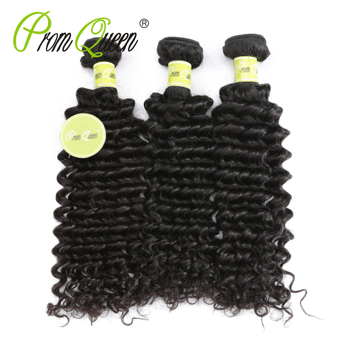 Prom Queen Deep Wave Peruvian Remy Hair 1/3/4 Bundles Deep Curly Weave Human Hair Bundles