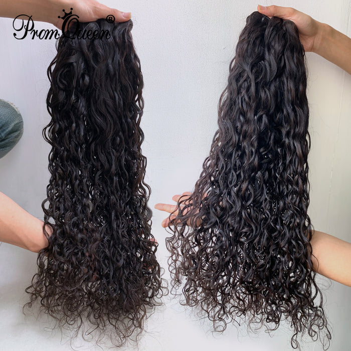 PromQueen Hair Weave Bundles Indian Water Wave Virgin Hair Raw Indian Human Hair Extension