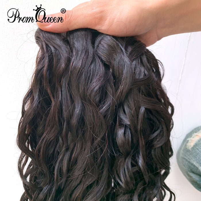 PromQueen Hair Weave Bundles Indian Water Wave Virgin Hair Raw Indian Human Hair Extension