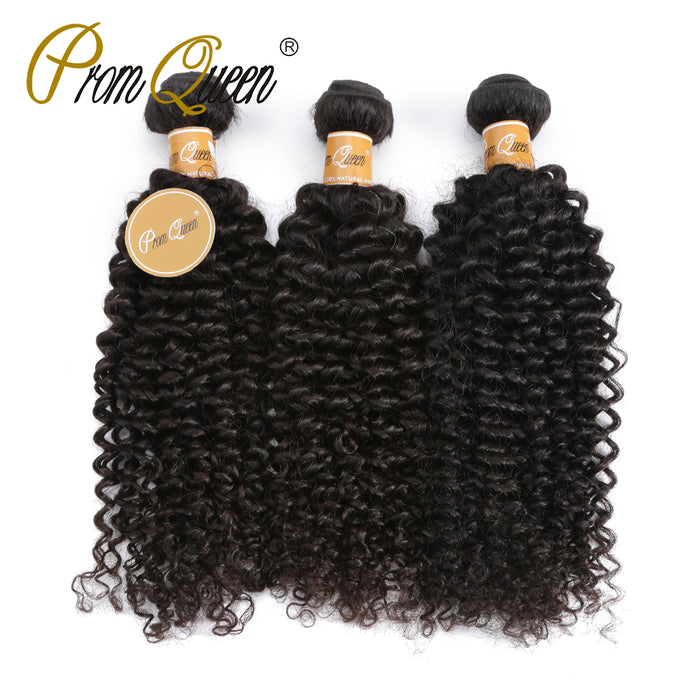 Prom Queen Kinky Curly Virgin Brazilian Hair Weave 1/3/4 Piece Human Hair Bundles Natural Color