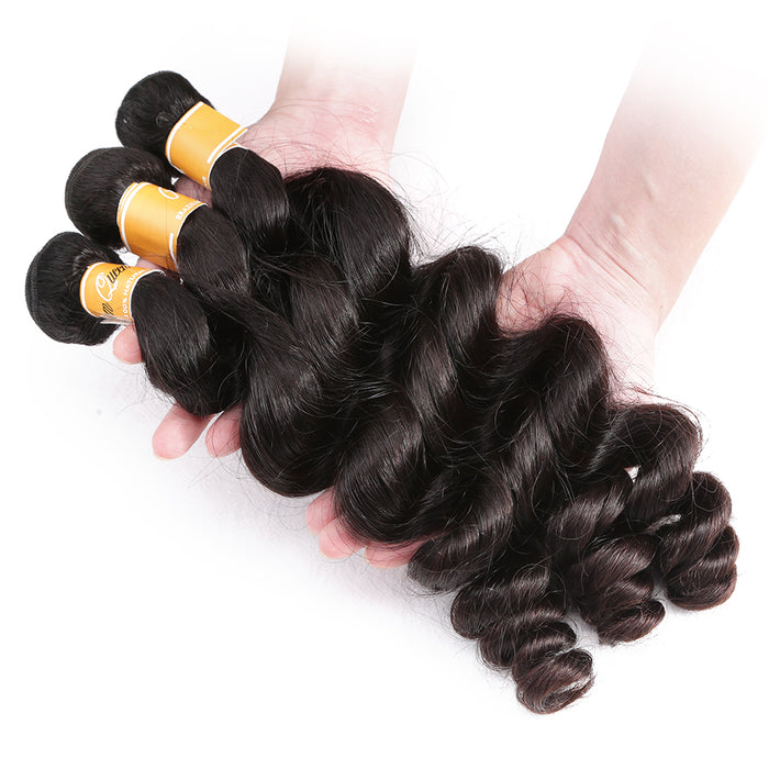 Prom Queen Loose Wave Virgin Human Hair 1/3/4 Bundles Brazilian Hair Weave Bundles Natural Color