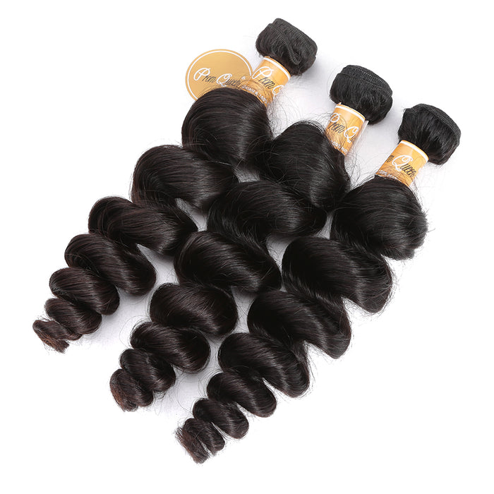 Prom Queen Loose Wave Virgin Human Hair 1/3/4 Bundles Brazilian Hair Weave Bundles Natural Color