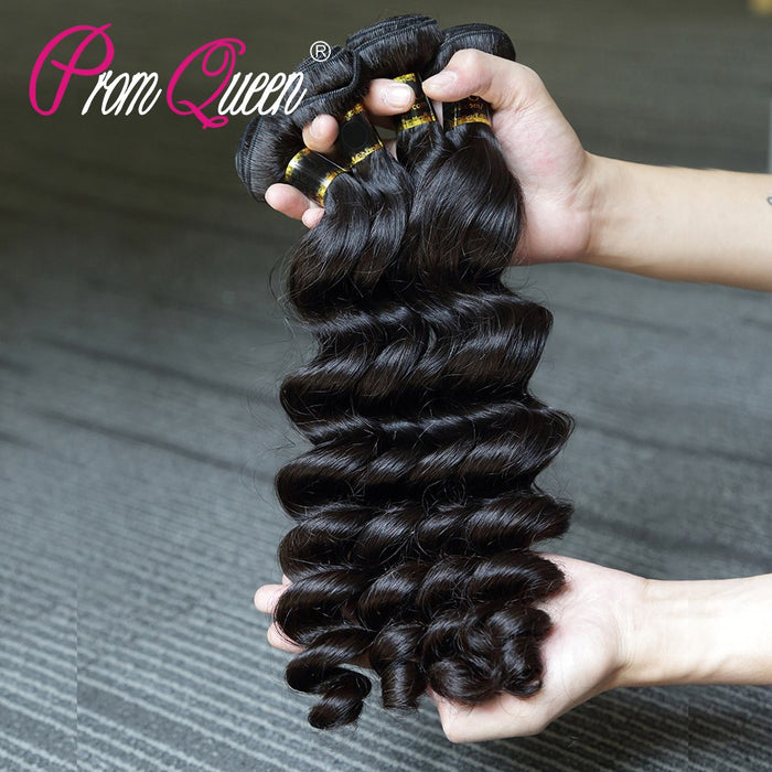 Prom Queen Loose Wave Virgin Human Hair 1/3/4 Bundles Brazilian Hair Weave Bundles Natural Color