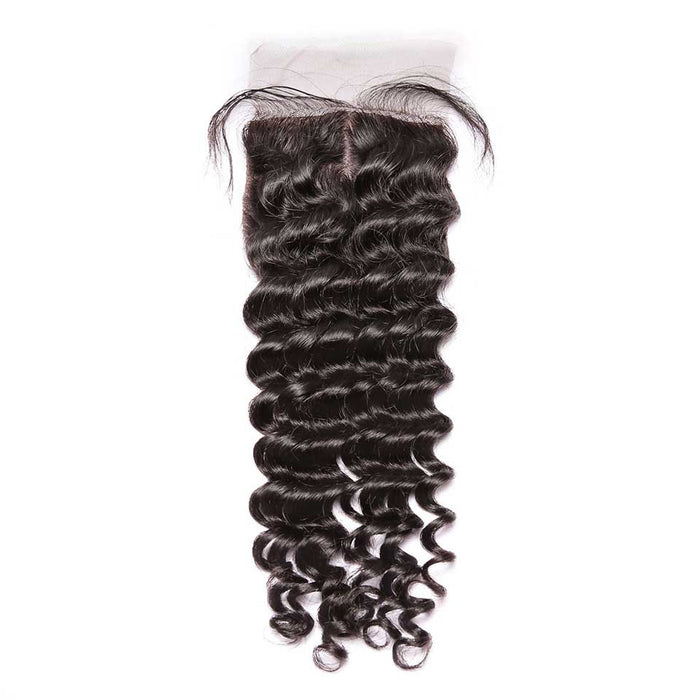 PromQueen 4x4 Silk Base Closure Brazilian Deep Wave Human Remy Hair Closure