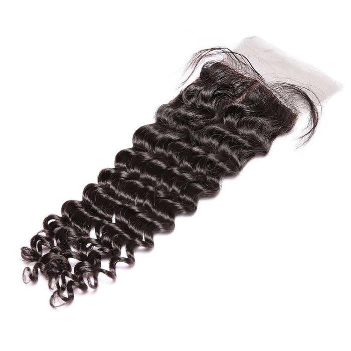 PromQueen 4x4 Silk Base Closure Brazilian Deep Wave Human Remy Hair Closure