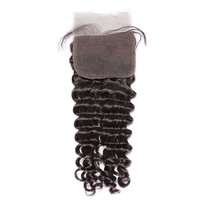 PromQueen 4x4 Silk Base Closure Brazilian Deep Wave Human Remy Hair Closure