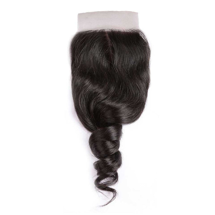 Prom Queen Silk Base Closure Brazilian Loose Wave Human Remy Hair Closure 4x4 Siwss Lace With Baby Hair Middle/Free Part