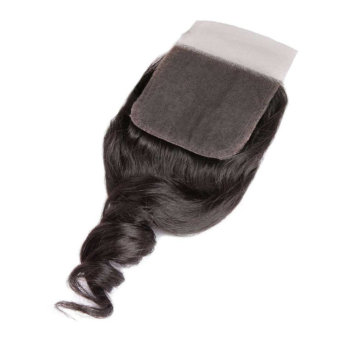 Prom Queen Silk Base Closure Brazilian Loose Wave Human Remy Hair Closure 4x4 Siwss Lace With Baby Hair Middle/Free Part