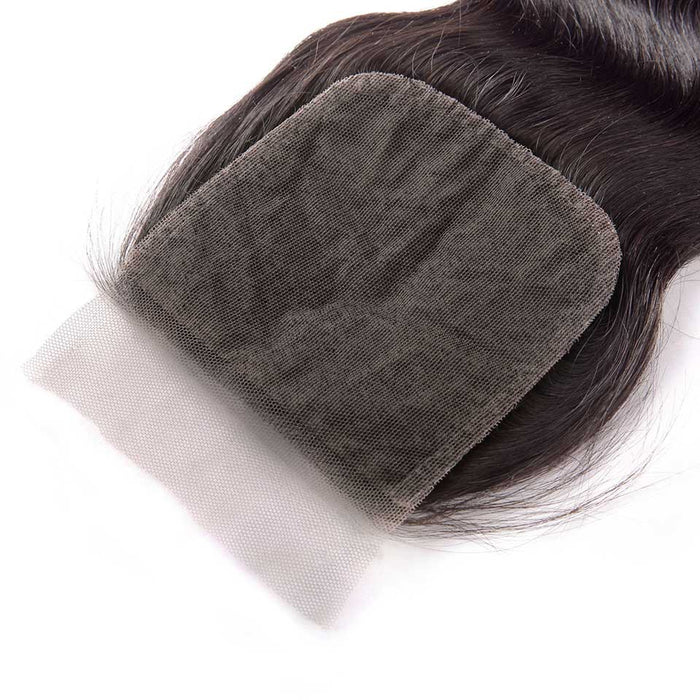 Prom Queen Silk Base Closure Brazilian Loose Wave Human Remy Hair Closure 4x4 Siwss Lace With Baby Hair Middle/Free Part