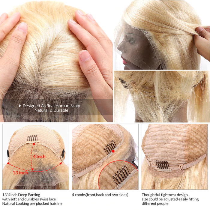 Promqueen 613 Honey Blonde Lace Front Human Hair Wig Pre-plucked Brazilian Straight Wigs With Baby Hair Glueless Wigs