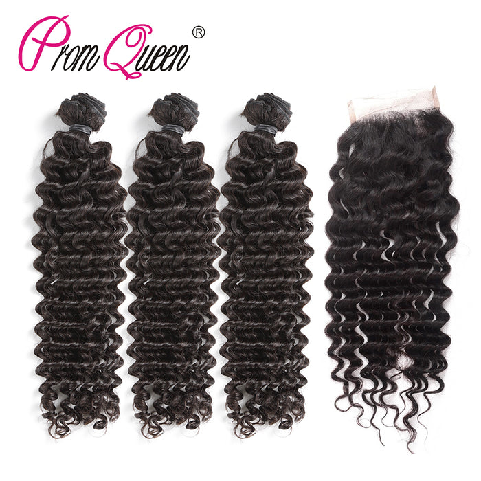 Brazilian Remy Hair Weave Human Hair Bundles With Closure Deep Wave