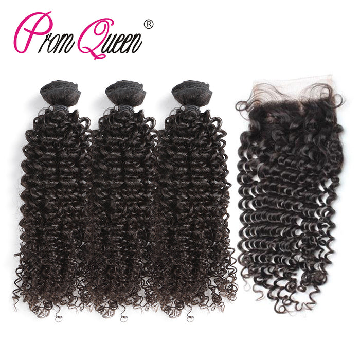 Brazilian Remy Hair Weave Kinky Curly Human Hair Bundles With Closure