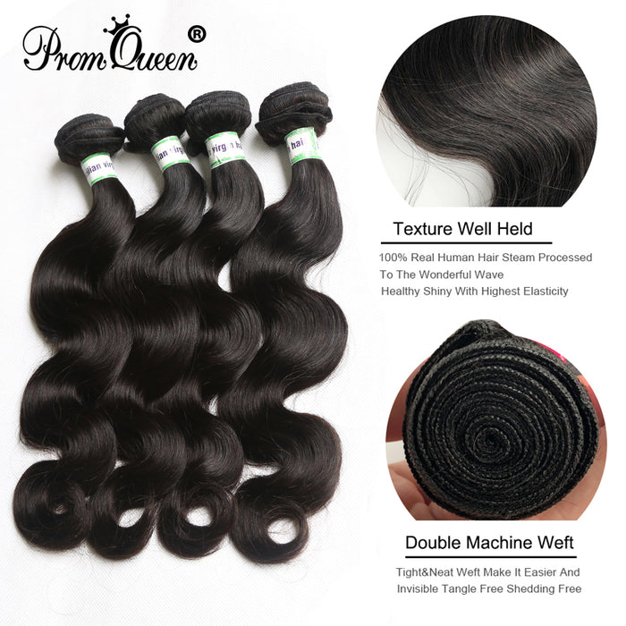 Promqueen Brazilian Virgin Hiar Bundles With 4x4 Lace Frontal Closure Body Wave Hair Pre Plucked Hairline