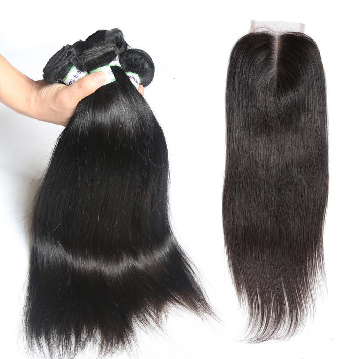 Brazilian Virgin Hiar Bundles With 4x4 Lace Closure Body Wave Hair Pre Plucked