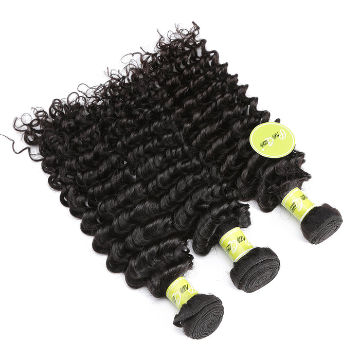 Promqueen Deep Wave Bundles With Closure Peruvian Human Hair 3 Bundles With Lace Closure Free/Middle Part Deep Curly Hair