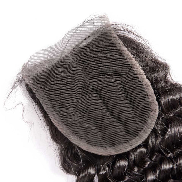 Promqueen Deep Wave Bundles With Closure Peruvian Human Hair 3 Bundles With Lace Closure Free/Middle Part Deep Curly Hair