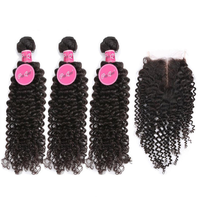 Promqueen Malaysian Afro Kinky Curly Hair Wave Bundles With Closure 100% Human Hair Weave 2 3 4 Bundles With 4*4 Lace Closure