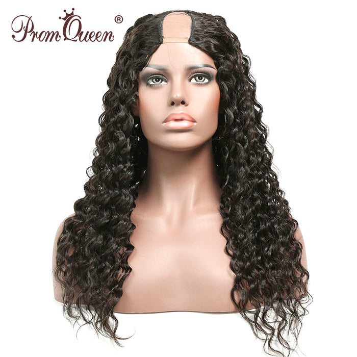 U Part Wigs Deep Wave 2*4 Lace Size Brazilian Human Hair Wigs Natural Color 150% density