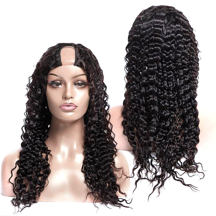 U Part Wigs Deep Wave 2*4 Lace Size Brazilian Human Hair Wigs Natural Color 150% density