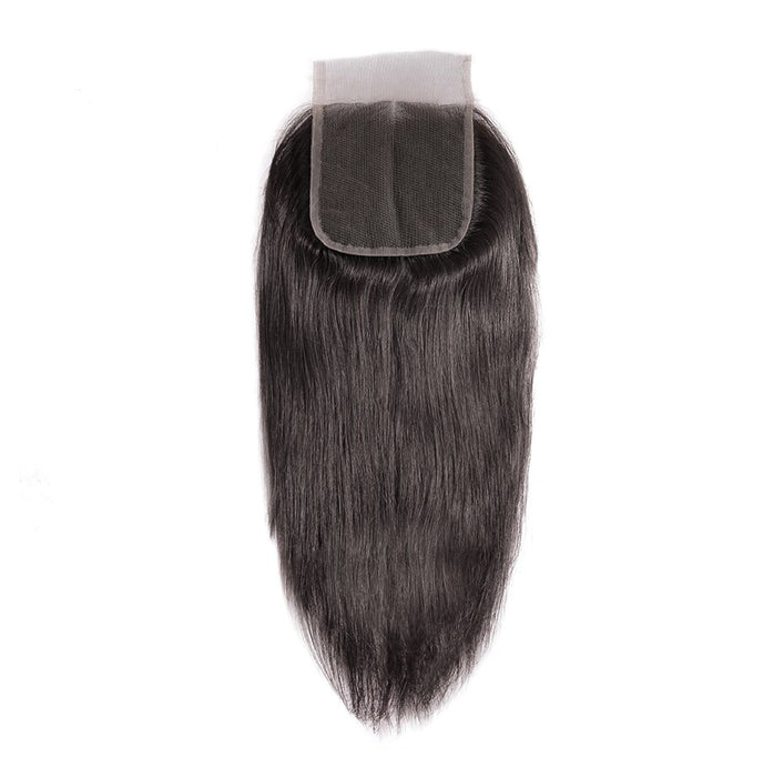 Virgin Brazilian Straight Hair Lace Closure 4x4 Free Part 130% Density Top Swiss Lace Natural Black Brazilian Human Hair