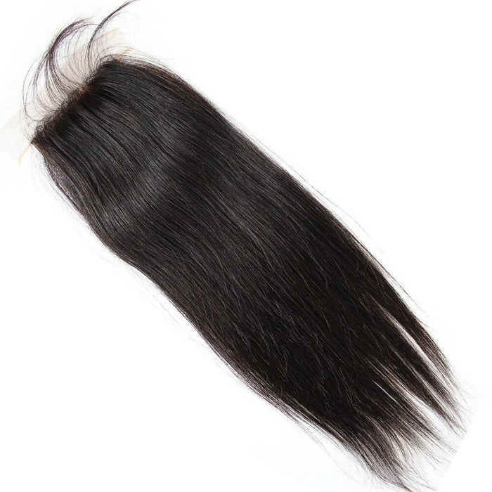 Virgin Brazilian Straight Hair Lace Closure 4x4 Free Part 130% Density Top Swiss Lace Natural Black Brazilian Human Hair