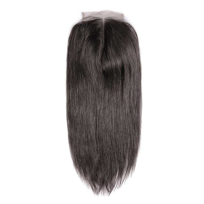 Virgin Brazilian Straight Hair Lace Closure 4x4 Free Part 130% Density Top Swiss Lace Natural Black Brazilian Human Hair