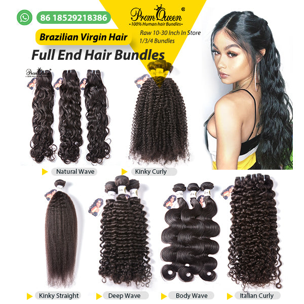 Promqueen Brazilian Human Hair Virgin Hair Bundles Straight 3 Bundles Lot