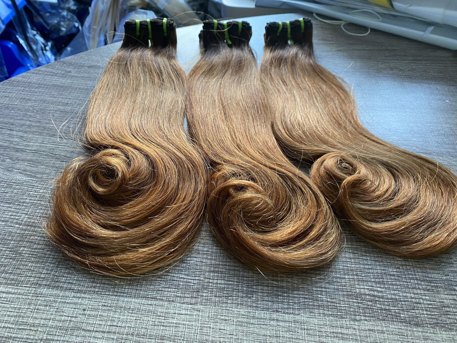 Double Drawn Color 4/30# Hook Straight Virgin Hair Full End Soft Human Hair